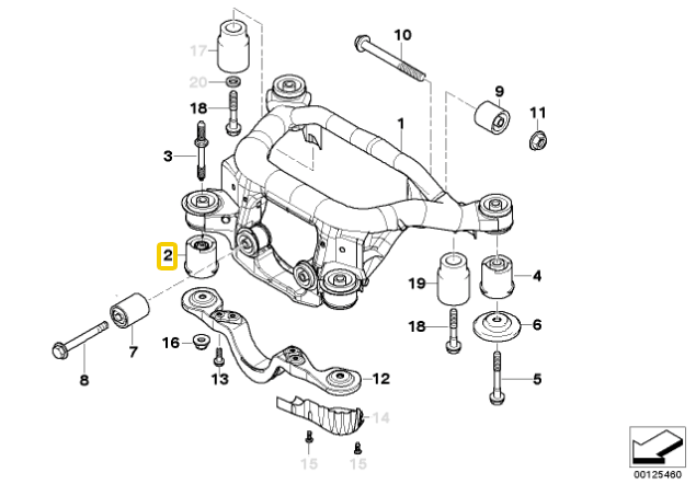 Rear subframe 90SH polyurethane bushings BMW E46