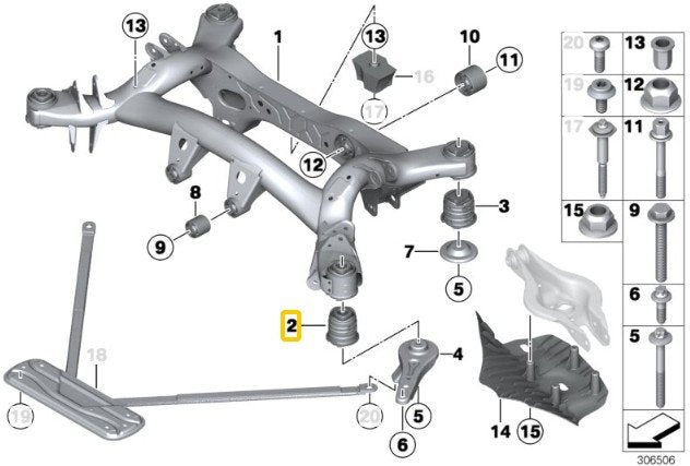 Rear subframe aluminium bushings BMW F2X, F3X (not M models)