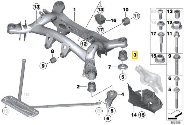 Rear subframe aluminium bushings BMW F2X, F3X (not M models)