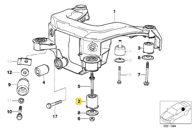 Rear subframe 90SH polyurethane bushings BMW E36