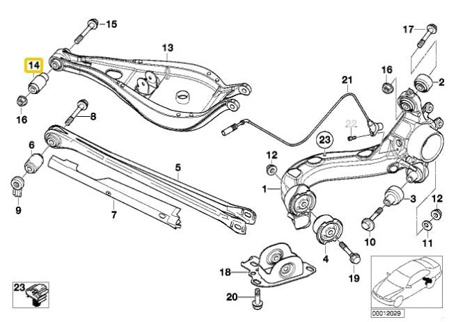 Rear upper trailing arm bushings (aluminium housing with bearing) BMW E36, E46, E85, E86, E89
