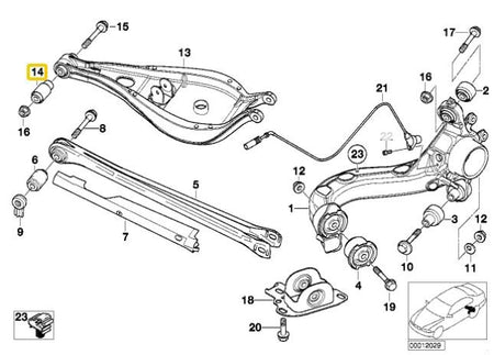 Rear upper trailing arm bushings (aluminium housing with bearing) BMW E36, E46, E85, E86, E89
