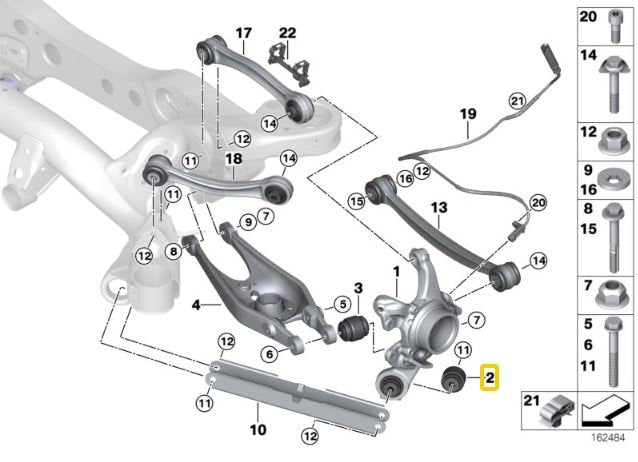 Rear wheel carrier - trailing arm bushings (aluminium housing with bearing) BMW E8x, E9x