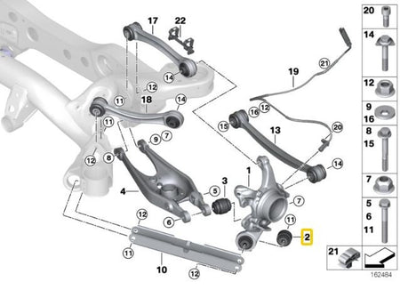 Rear wheel carrier - trailing arm bushings (aluminium housing with bearing) BMW E8x, E9x