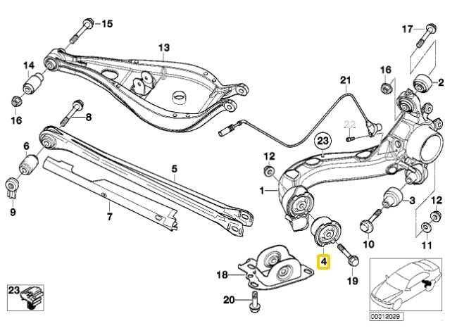 Rear trailing arm 90SH polyurethane bushings BMW E36, E46