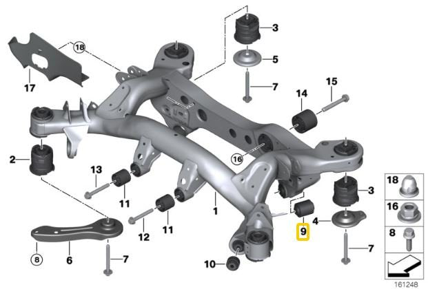 Rear subframe aluminium bushings BMW E8x, E9x, F87 M2, F80 M3, F82 M4, G87 M2, G80 M30, G82/83 M4