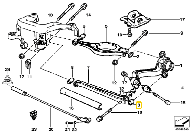 Rear trailing arm bushings aluminium housing with bearing BMW E36, E46, E85, E86, E89 4pcs