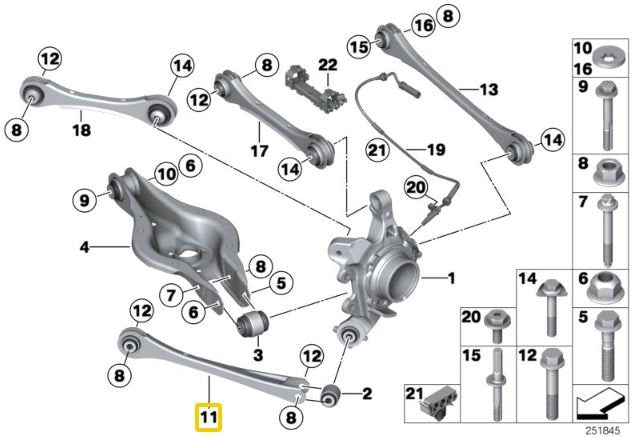 Rear trailing arms (made of aluminium) BMW F2x, F3x (not M models)