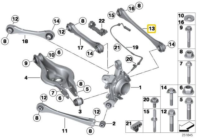 Rear adjustable toe arms BMW F2x, F3x