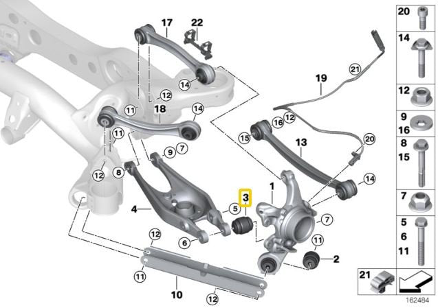 Rear wheel carrier - lower control arm bushings (aluminium housing with bearing) BMW E8x, E9x