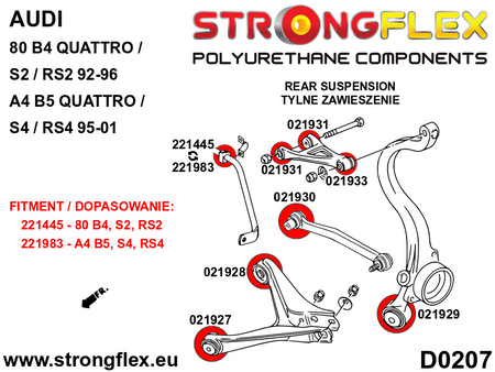 Kit de silentblock de suspensión trasera Audi 80 B4 B5 Quattro 90 S2 RS2 A4 (026217B)
