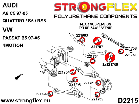 Kit de silentblock de suspensión trasera Audi A6 C5 B5 Quattro 4Motion S6 (226208B)