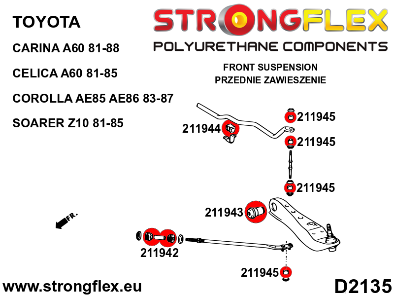Kit completo de silentblocks de suspensión Toyota Corolla E80 AE85 AE86 RWD (216254B)