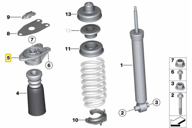 Rear shock mounts with MS bearings BMW Fx, Gx
