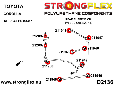 Kit de silentblock de suspensión trasera Toyota Corolla E80 AE85 AE86 RWD (216256B)