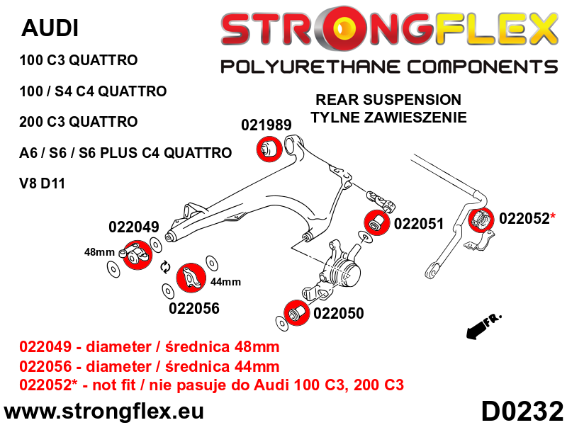 Silentblock delantero del brazo inferior trasero 48mm SPORT Audi A6 C4 C3 (022049A)