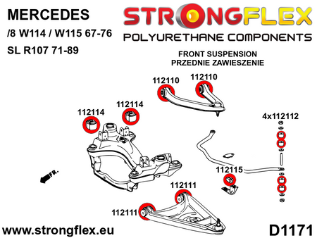 Silentblock del brazo superior delantero SPORT Mercedes SL R107 8 W114 W115 (112110A)