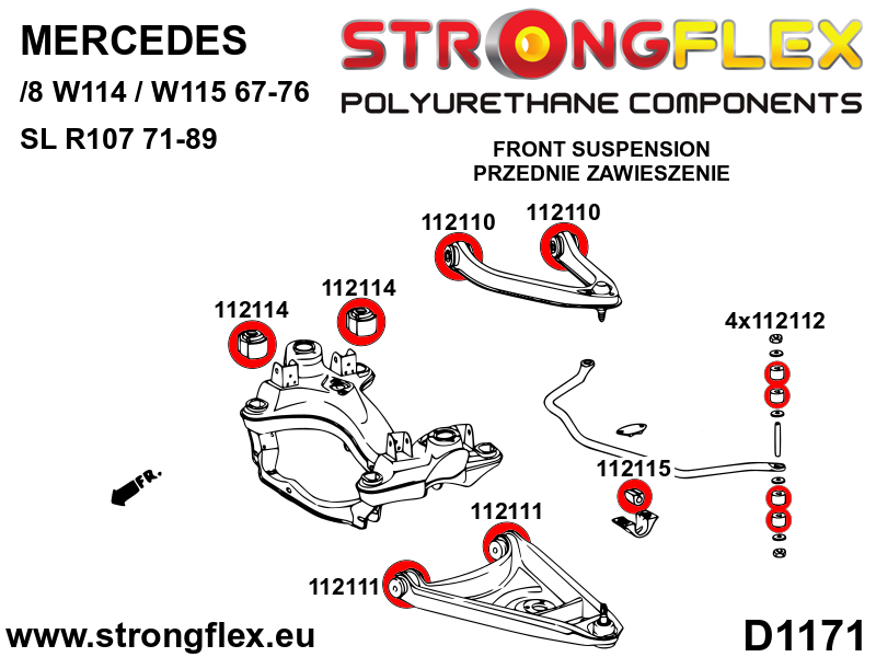 Silentblock del brazo inferior delantero SPORT Mercedes SL R107 8 W114 W115 (112111A)