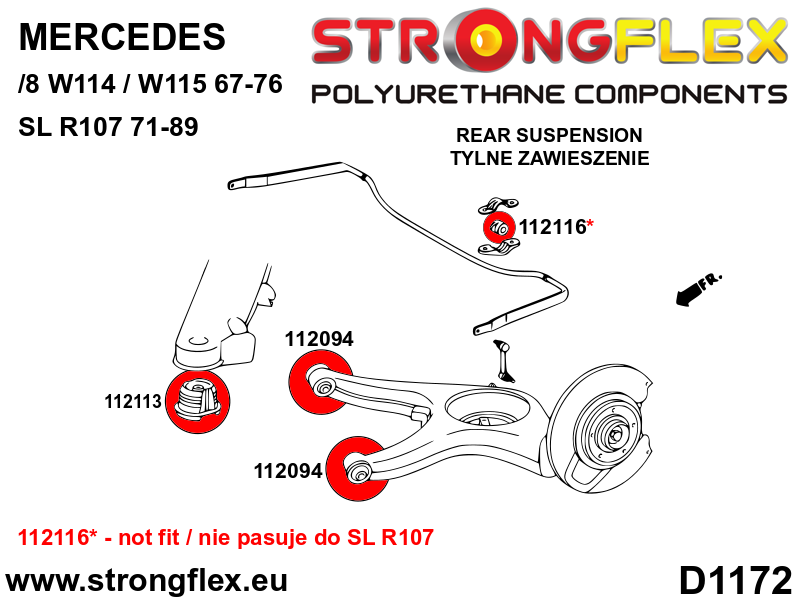 Silentblock de la barra estabilizadora trasera Mercedes 8 W114 W115 (112116B)