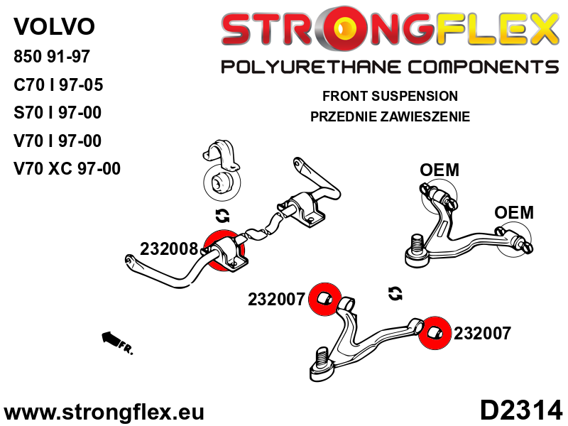 Buje de horquilla delantera Volvo C70 FWD 850 S70 V70 (232007B)