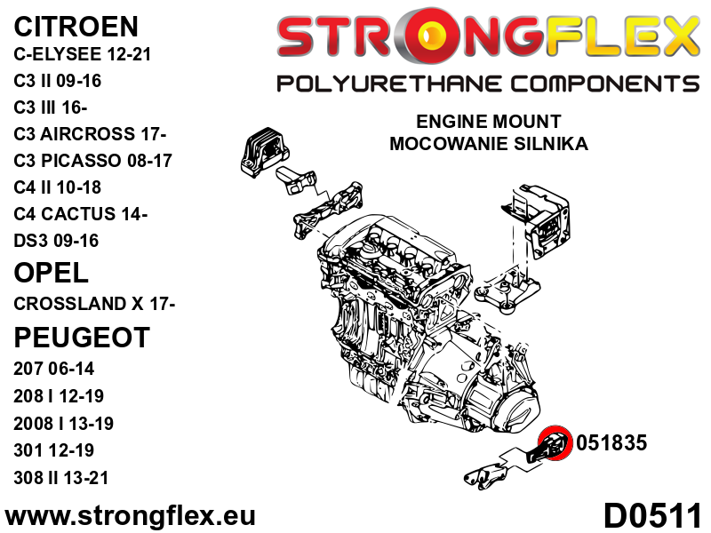 Inserto de soporte de motor inferior trasero SPORT Citroën C3 207 (051835A)