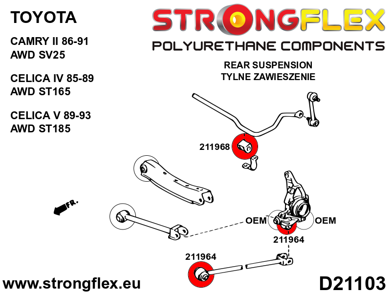 Silentblock del brazo tirado trasero Toyota Celica T200 AT200 ST202 ST204 (211964B)