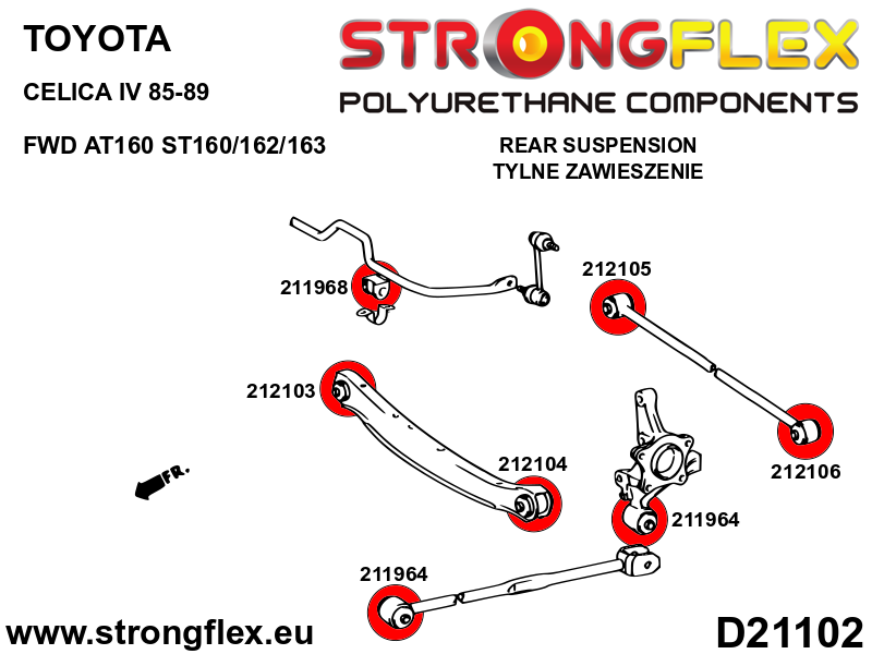 Kit de silentblock de suspensión trasera Toyota Celica T160 AT160 ST160 (216301B)