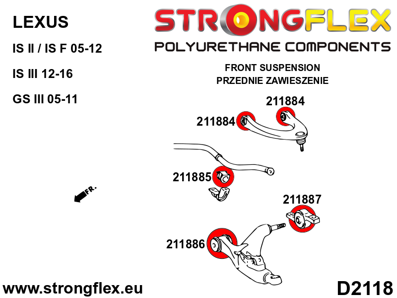 Kit de silentblocks de suspensión delantera Lexus GS S190 XE20 IS (216247B)