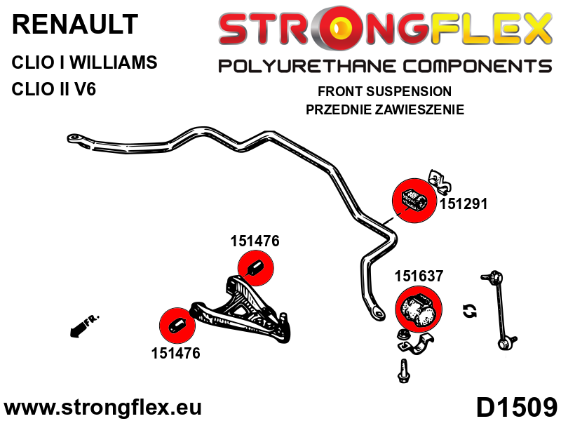 Kit de silentblocks de suspensión delantera SPORT Renault Clio V6 (156080A)