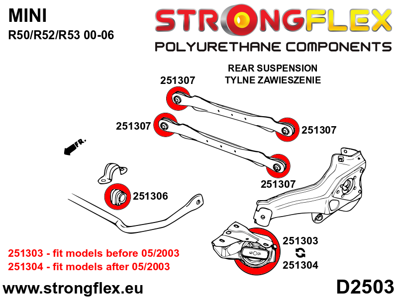 Silentblock de brazo transversal trasero SPORT Mini R50 R52 R53 R55 R56 R57 (251307A)