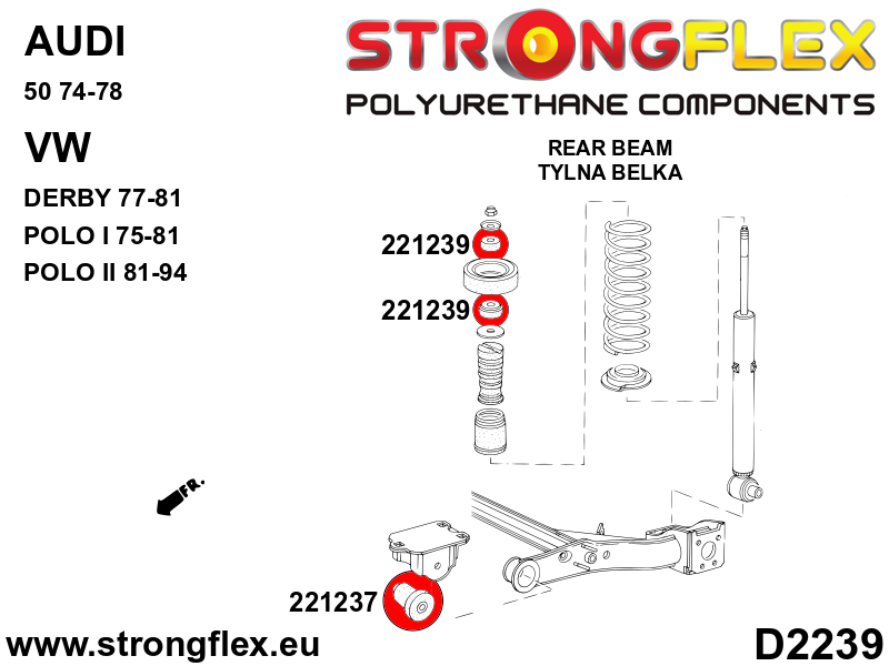 Silentblock superior del soporte del amortiguador trasero Audi 50 Derby (221239B)