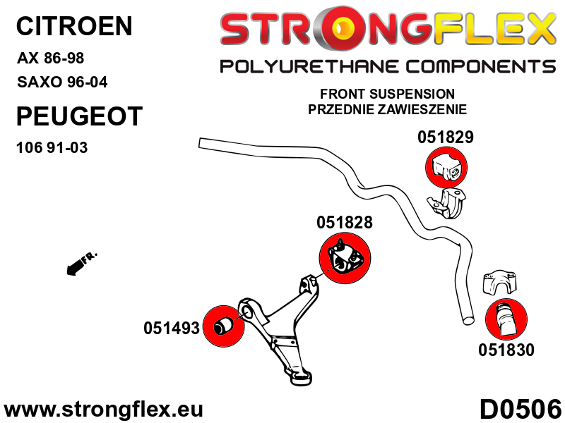 Kit de silentblocks de suspensión delantera Citroën AX Saxo Chanson 106 (056003B)