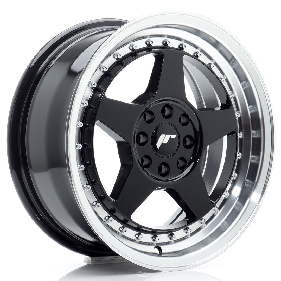 Llanta Japan Racing JR-6 16x7" 4x100/4x108 ET25 negro brillo / labio mecanizado