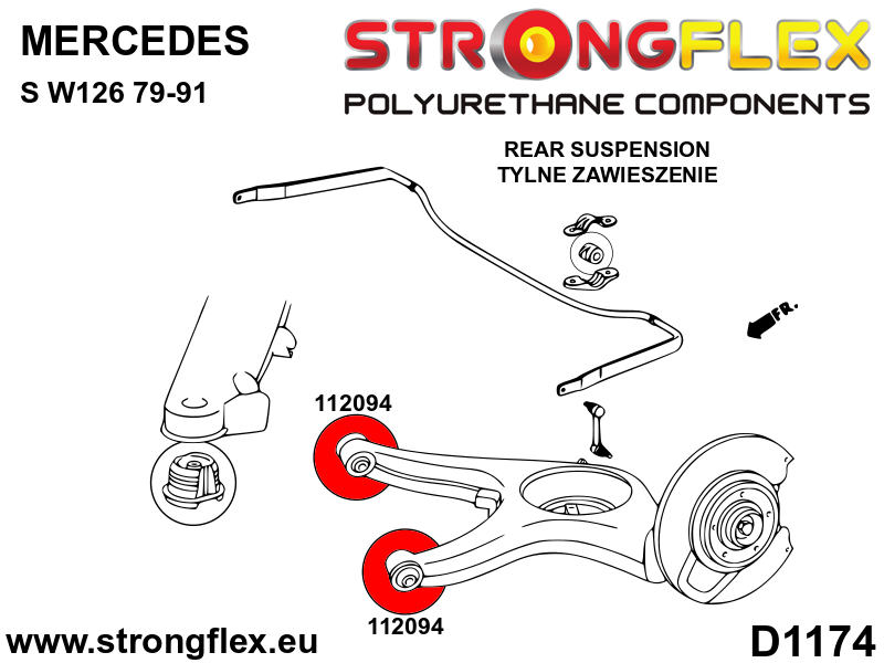 Silentblock de horquilla trasera SPORT Mercedes W123 W116 R107 W126 Clase S (112094A)