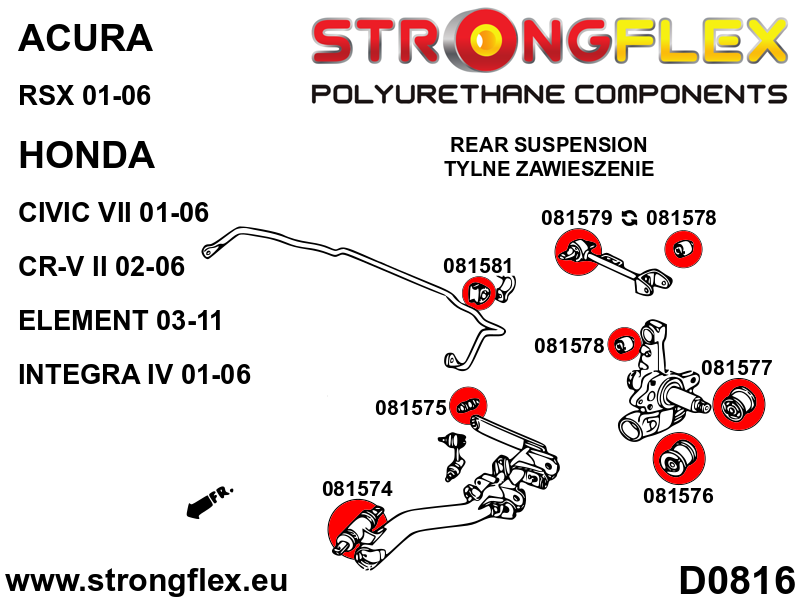Silentblock de estabilizadora trasera SPORT Acura RSX DC5 EP3 DC5 RD4 RD5 (081581A)