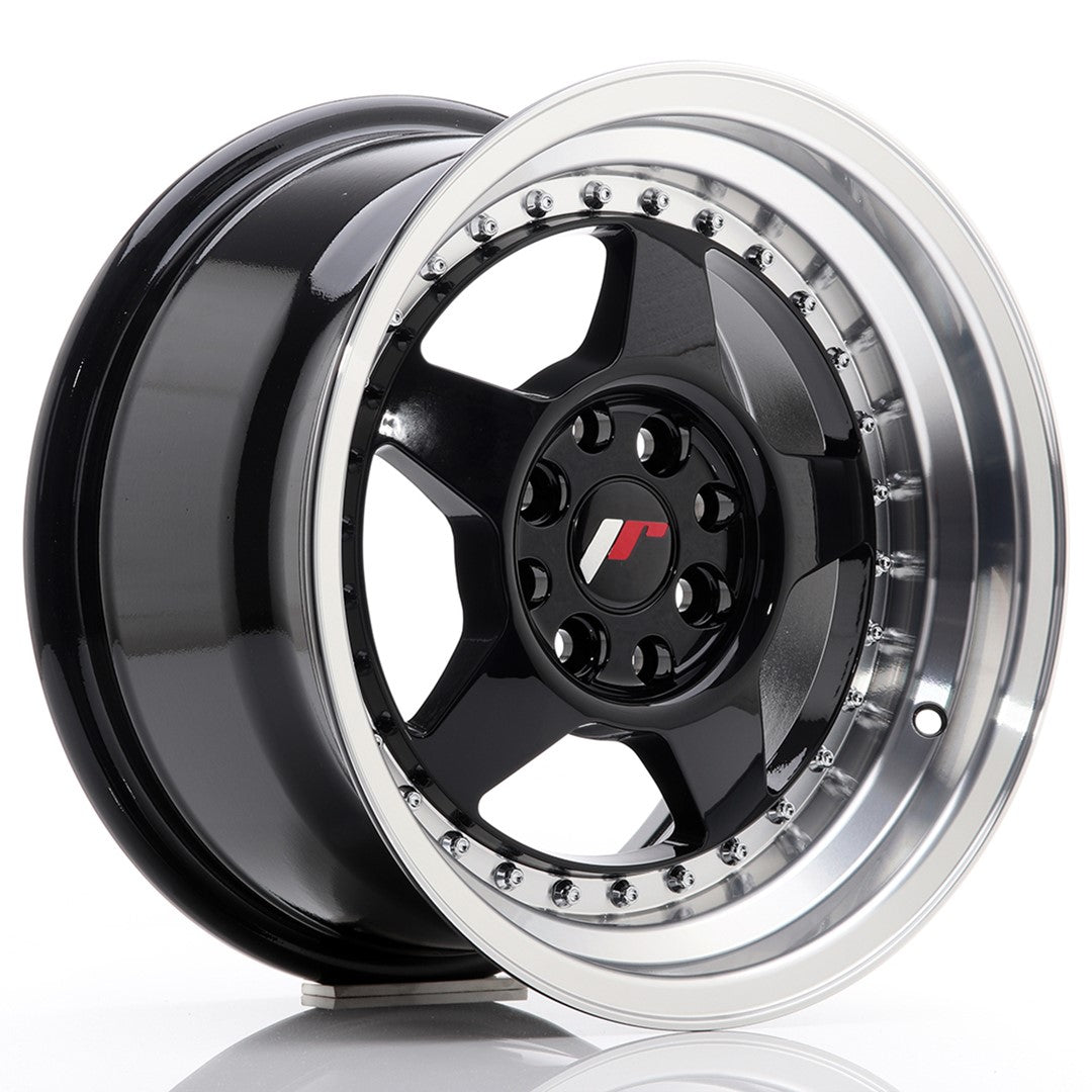 Llanta Japan Racing JR-6 15x8" 4x100/4x108 ET25 negro brillo / labio pulido