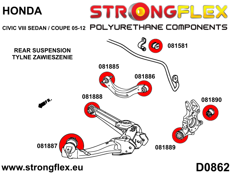 Silentblock de horquilla inferior trasero delantero Honda Civic (081887B)