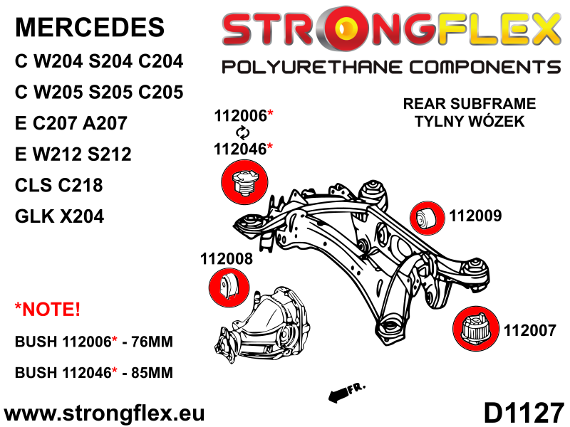 Silentblock delantero del travesaño trasero 76 mm SPORT Mercedes GLK X204 (112006A)