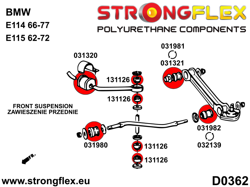 Kit de silentblocks de suspensión delantera BMW Neue Klasse E114 E115 (036150B)