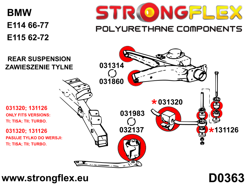 Silentblock de eje trasero SPORT BMW Serie 6 E24 E12 E114 E115 E3 E9 (032137A)