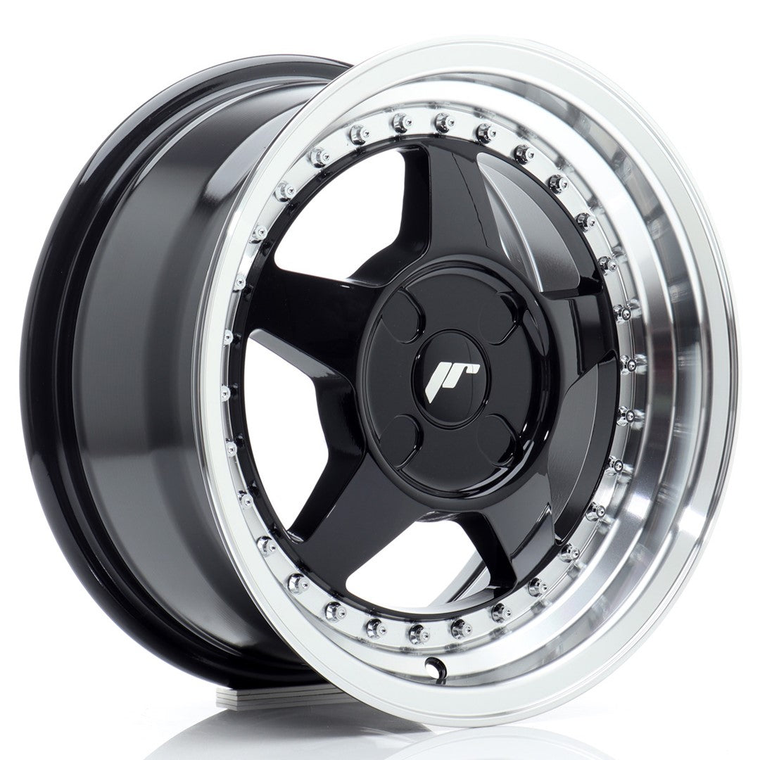 Llanta Japan Racing JR-6 15x7" 4 tornillos a medida ET20-35 negro brillo / labio mecanizado