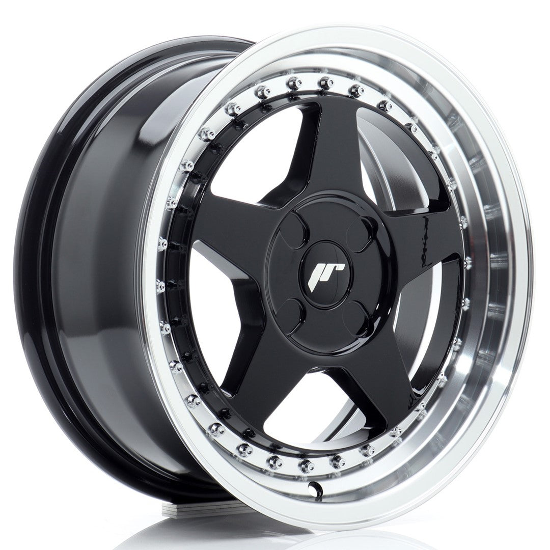Llanta Japan Racing JR-6 16x7" 4 tornillos a medida ET20-35 negro brillo / labio mecanizado
