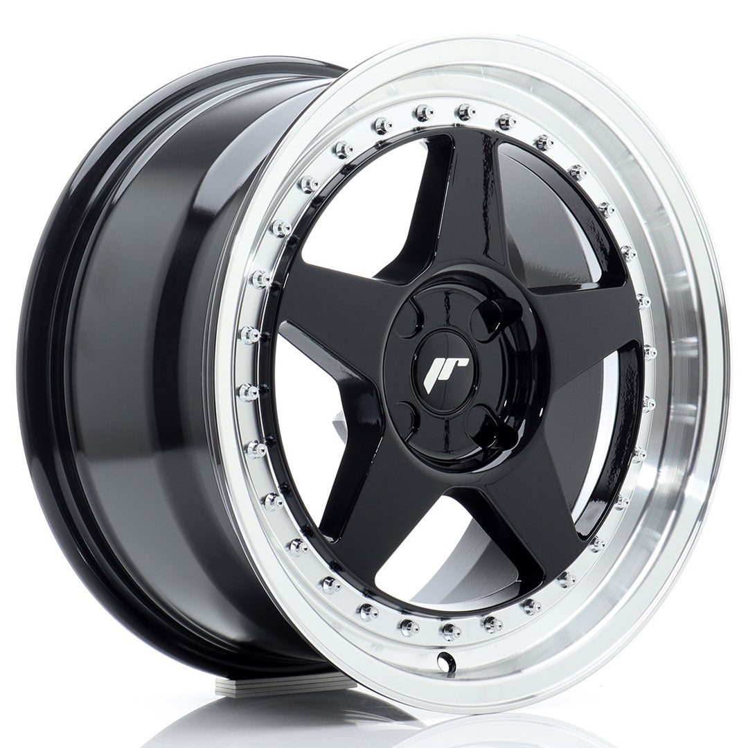 Llanta Japan Racing JR-6 17x8" 4 tornillos a medida ET20-35 negro brillo / labio mecanizado