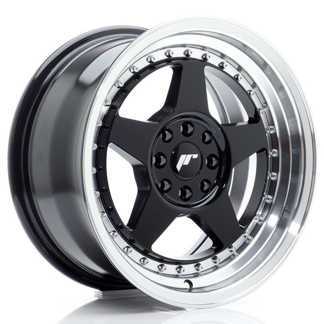 Llanta Japan Racing JR-6 16x8" 4x100/4x108 ET25 negro brillo / labio mecanizado