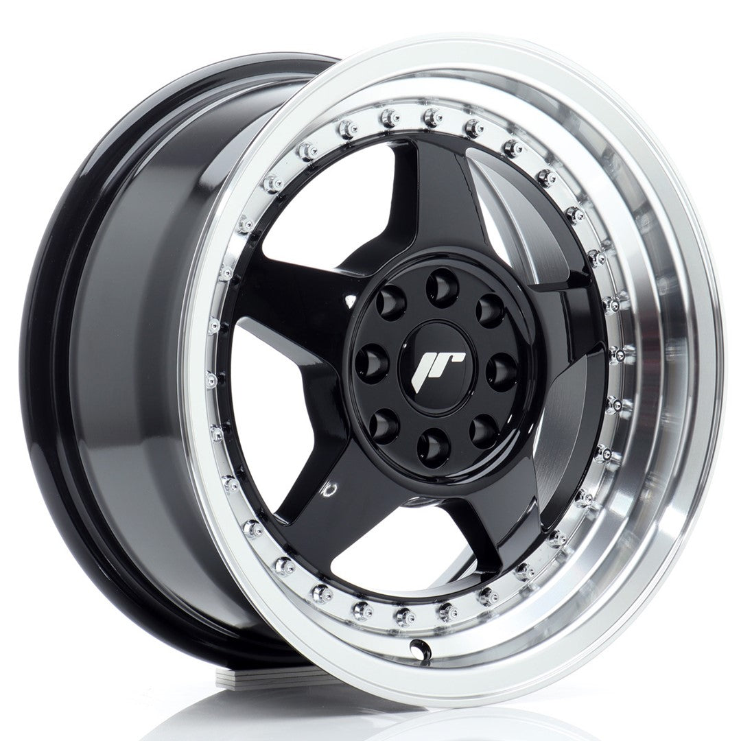Llanta Japan Racing JR-6 15x7" 4x100/4x108 ET25 negro brillo / labio mecanizado