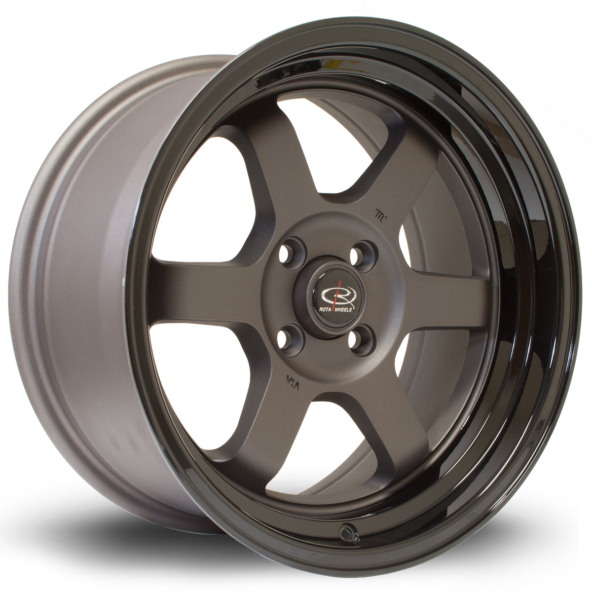 Llanta Rota Grid V 16x8" 4x100 ET20 gunmetal / labio negro brillo