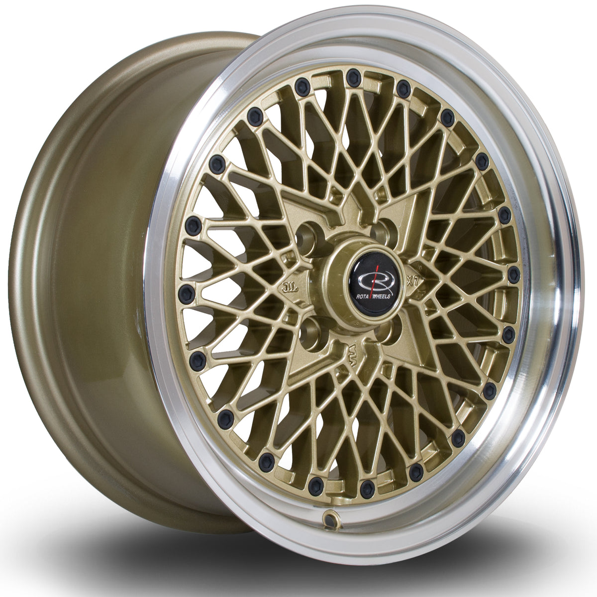 Llanta Rota OS Mesh 15x7" 4x100 ET30 dorado / labio pulido