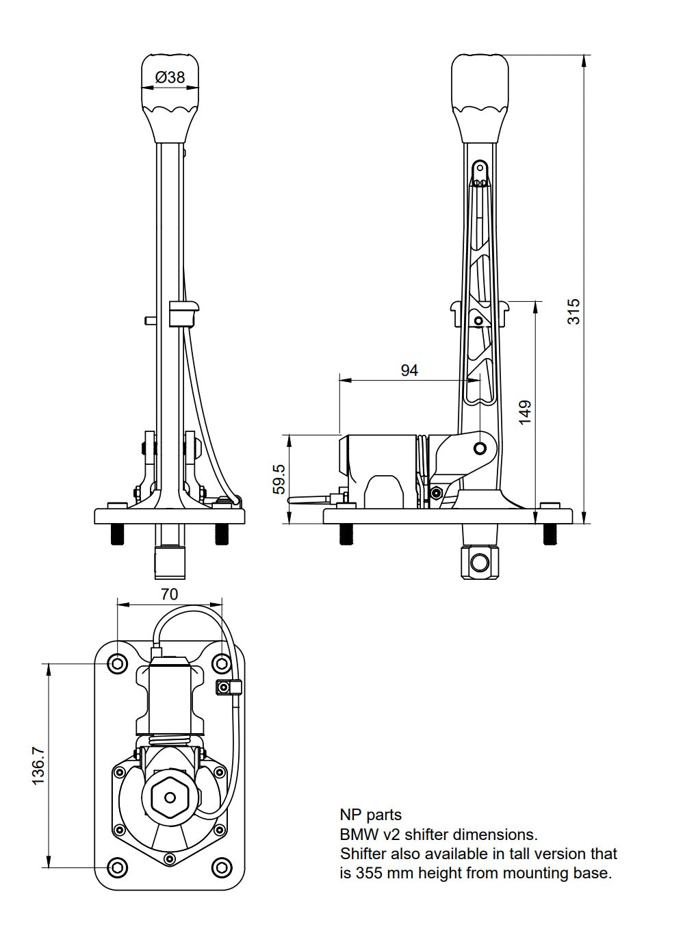 Short shifter NP Parts V2 negro para BMW