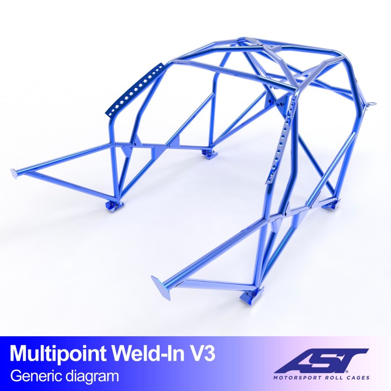 Arco de seguridad AST para soldar Audi A3 / S3 (8P) (3 puertas hatchback Quattro) Multipoint Weld-In V3 (X-Design)