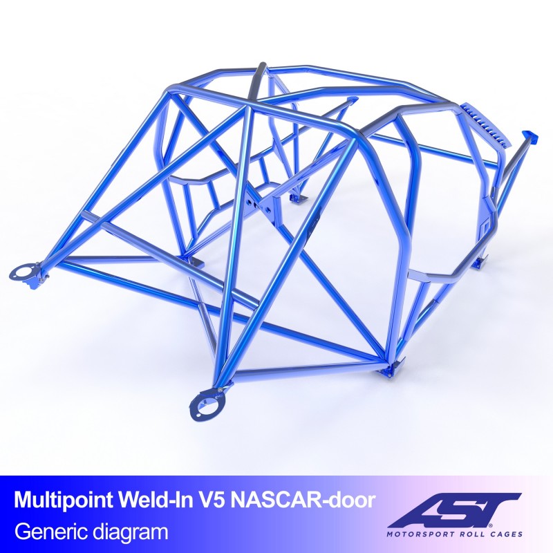 Arco de seguridad AST para soldar BMW 3-Series (E46) (4 puertas sedán) Multipoint Weld-In V5 Nascar-Door Para Drift (V-Design)